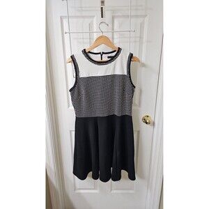 Tiana B. Black and White Colorblock Geometric Check Skater Dress Size 12